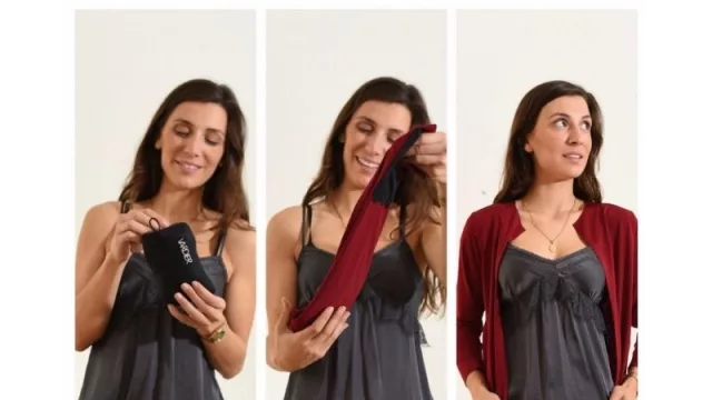 ¡Pero qué llevas en esa cartera! Pues una chaqueta, un jersey, un vestidito y un chubasquero (todo plegable y de Vardier)