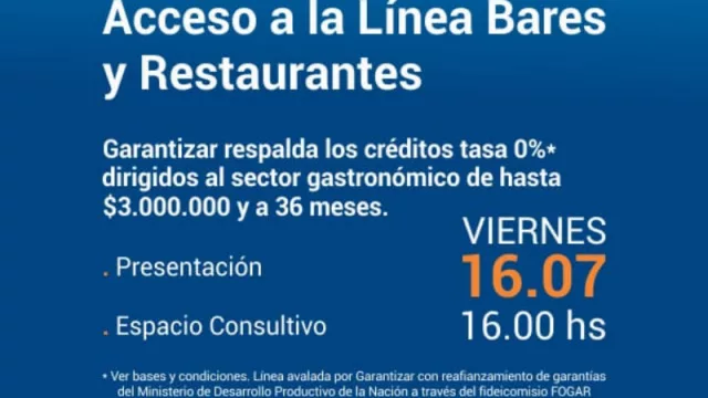 Si tenés un bar o restaurante hay una línea de créditos para vos a 36 meses con tasa 0 el primer año 