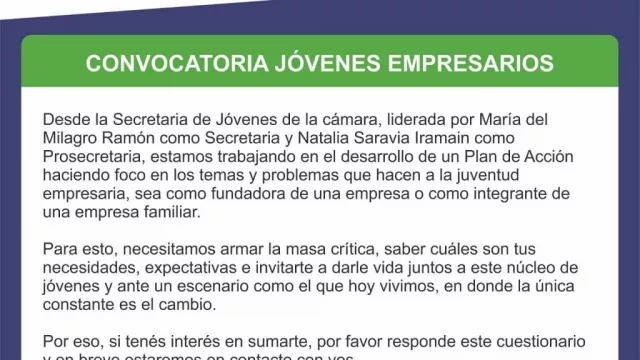 ¡Atención! Convocatoria a jóvenes empresarios desde la Cámara de Comercio e Industria de Salta