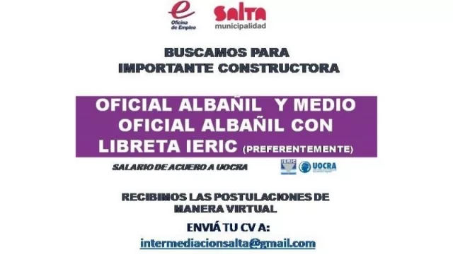 ¡Atención albañiles! Hasta el 12 de mayo podés postularte para una interesante oportunidad laboral