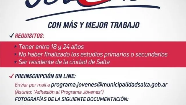 Convocan a jóvenes de entre 18 y 24 años sin trabajo a participar de un programa de inclusión social y laboral