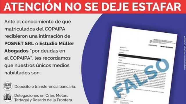 El COPAIPA advierte a sus matriculados sobre cobros indebidos en su nombre