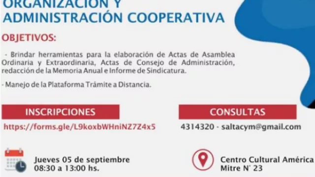 Mañana se hará en Salta un Jornada de Organización y Administración Cooperativa