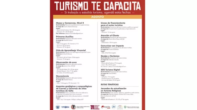 ¿Querés capacitarte gratis en Turismo? Durante agosto habrá varios cursos en toda la provincia