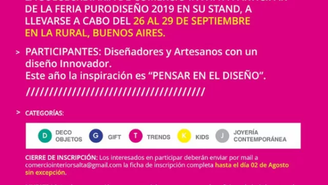 ¿Querés participar de la Feria Puro Diseño? Tenés tiempo hasta mañana para inscribirte