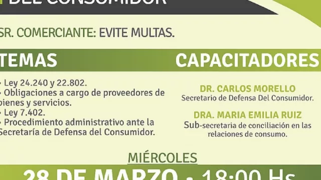Capacitarán a comerciantes sobre las obligaciones que tienen por la Ley de Defensa del Consumidor