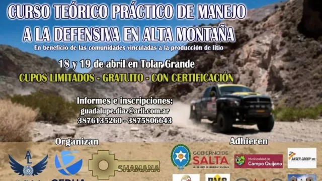 De la mano de la minera ARLI, dictarán un Curso Gratuito de Manejo Defensivo en Alta Montaña (cupos limitados)